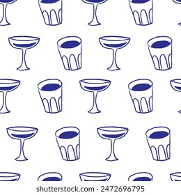 Drink more water seamless pattern , drinking in a glass, healthy rituals drink more water vector illustration set, glass bottle. Various bottles, glass, flask in hand drawn style modern isolated