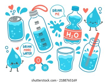 Drink more water set h2o vector illustration