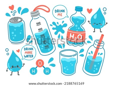 Drink more water set h2o vector illustration