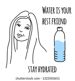 Drink more water. Stay hydrated. Woman drinks water. Concept of drinking water, healthy.