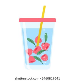 Drink more water. Stay hydrated. Glass, Plastic free, zero waste concept. Various bottles, glass, flask. Cute trendy vector illustration. Summer cold drink