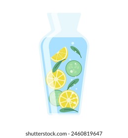 Drink more water. Stay hydrated. Glass, Plastic free, zero waste concept. Various bottles, glass, flask. Cute trendy vector illustration. Summer cold drink