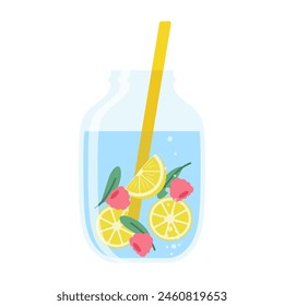 Drink more water. Stay hydrated. Glass, Plastic free, zero waste concept. Various bottles, glass, flask. Cute trendy vector illustration. Summer cold drink