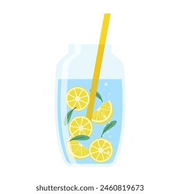 Drink more water. Stay hydrated. Glass, Plastic free, zero waste concept. Various bottles, glass, flask. Cute trendy vector illustration. Summer cold drink