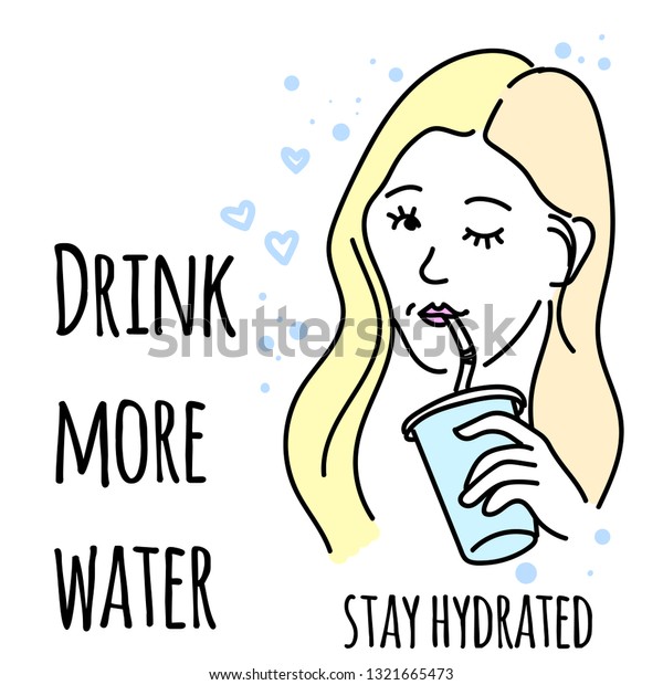 Drink More Water Stay Hydrated Woman Stock Vector Royalty Free 1321665473