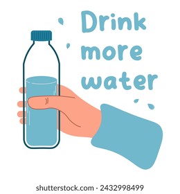 Drink more water. vector illustration. Cartoon water bottles. Healthy life.