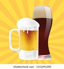 Drink Mug Of Light Beer And Dark Beer Vector Image
