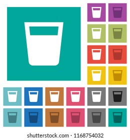 Drink multi colored flat icons on plain square backgrounds. Included white and darker icon variations for hover or active effects.