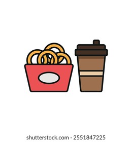 Drink and onion rings set food icon vector basic design simple and modern concept graphic