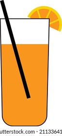 Drink with orange on white background. Fresh orange juice in a glass. Healthy organic food. flat style.