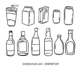 Drink package set line art doodle art vector illustration