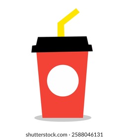 Drink paper cup with straw in flat style. 