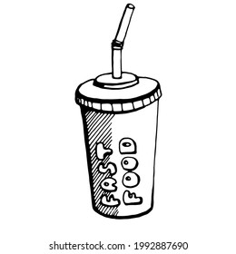 beber en recipiente de papel con paja, vector sobre fondo transparente