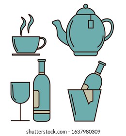 drink place icon set tea and wine