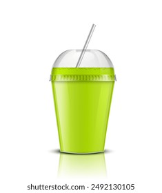 Drink in a plastic cup with a lid and a straw. Vector illustration