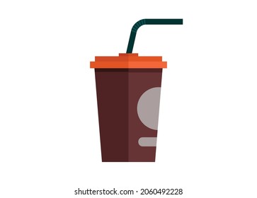 Drink plastic cup with straw. Simple flat illustration.