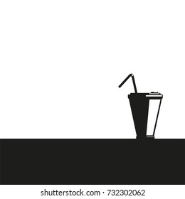 Drink in a plastic cup with a straw. Vector icon in two colors. Black and white.