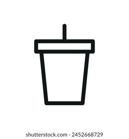 Drink with plastic straw isolated icon, soda paper cup vector symbol with editable stroke