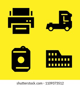 drink, printer, truck and coliseum vector icon set. Sample icons set for web and graphic design