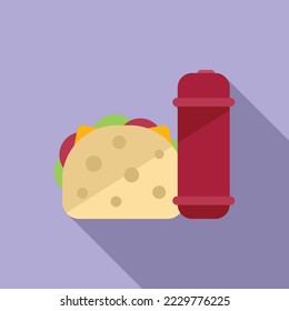 Vector plano del icono del almuerzo del producto de bebida. Cena saludable. Escuela de comidas