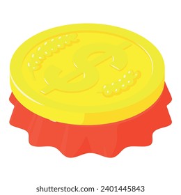 Drink production icon isometric vector. Dollar sign coin and metal bottle cap. Beverage production, business