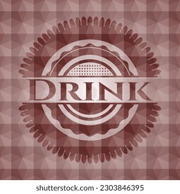 Drink red emblem with geometric pattern background. Seamless. 
