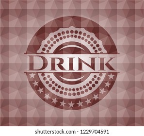 Drink red seamless emblem or badge with geometric pattern background.