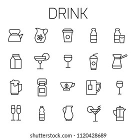 Drink related vector icon set. Well-crafted sign in thin line style with editable stroke. Vector symbols isolated on a white background. Simple pictograms.