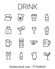 Drink related vector icon set. Well-crafted sign in thin line style with editable stroke. Vector symbols isolated on a white background. Simple pictograms.