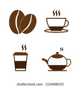drink set of coffee beans, cappuccino hot drink, whole bean,Espresso cup. vector illustration.