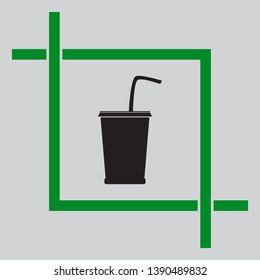 Drink sign illustration. Black icon inside green crop tool at light gray background