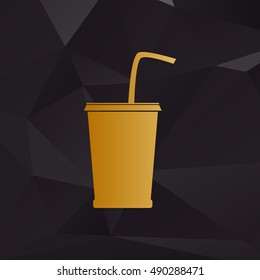 Drink sign illustration. Golden style on background with polygons.