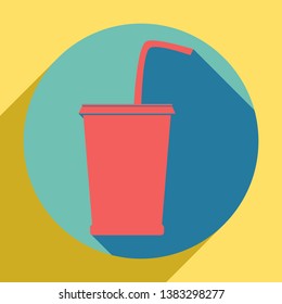 Drink sign illustration. Sunset orange icon with llapis lazuli shadow inside medium aquamarine circle with different goldenrod shadow at royal yellow background.