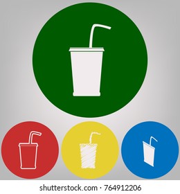 Drink sign illustration. Vector. 4 white styles of icon at 4 colored circles on light gray background.