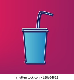 Drink sign illustration. Vector. Blue 3d printed icon on magenta background.