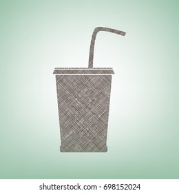 Drink sign illustration. Vector. Brown flax icon on green background with light spot at the center.