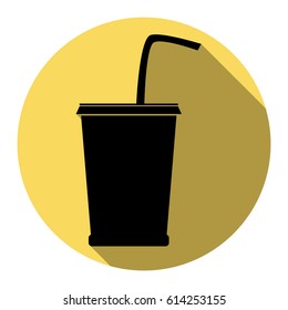 Drink sign illustration. Vector. Flat black icon with flat shadow on royal yellow circle with white background. Isolated.