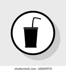 Drink sign illustration. Vector. Flat black icon in white circle with shadow at gray background.