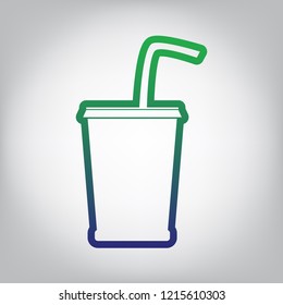 Drink sign illustration. Vector. Green to blue gradient contour icon at grayish background with light in center.