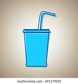 Drink sign illustration. Vector. Sky blue icon with defected blue contour on beige background.