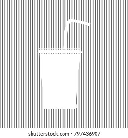 Drink sign illustration. Vector. White icon on grayish striped background. Optical illusion.