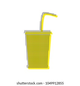 Drink sign illustration. Vector. Yellow icon with square pattern duplicate at white background. Isolated.