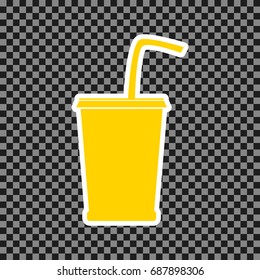 Drink sign illustration. Vector. Yellow icon with white contour on dark transparent background.