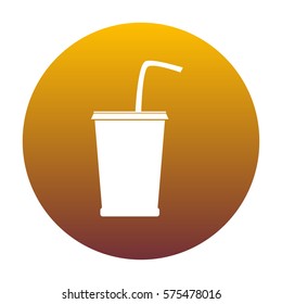 Drink sign illustration. White icon in circle with golden gradient as background. Isolated.