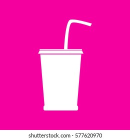 Drink sign illustration. White icon at magenta background.