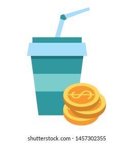 Drink soda cup with coins stacket symbol vector illustration graphic design