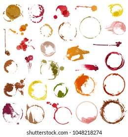 Drink stains vector staining circles of coffee cup or wine glass illustration set of stained liquid drops on paper isolated on white background