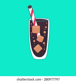 drink with a straw, coca cola with ice,cocktail
