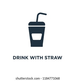 Drink with straw icon. Black filled vector illustration. Drink with straw symbol on white background. Can be used in web and mobile.