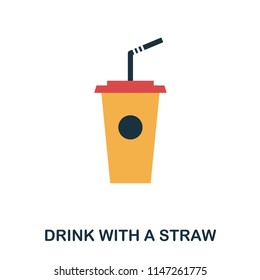 Drink With A Straw icon. Mobile apps, printing and more usage. Simple element sing. Monochrome Drink With A Straw icon illustration